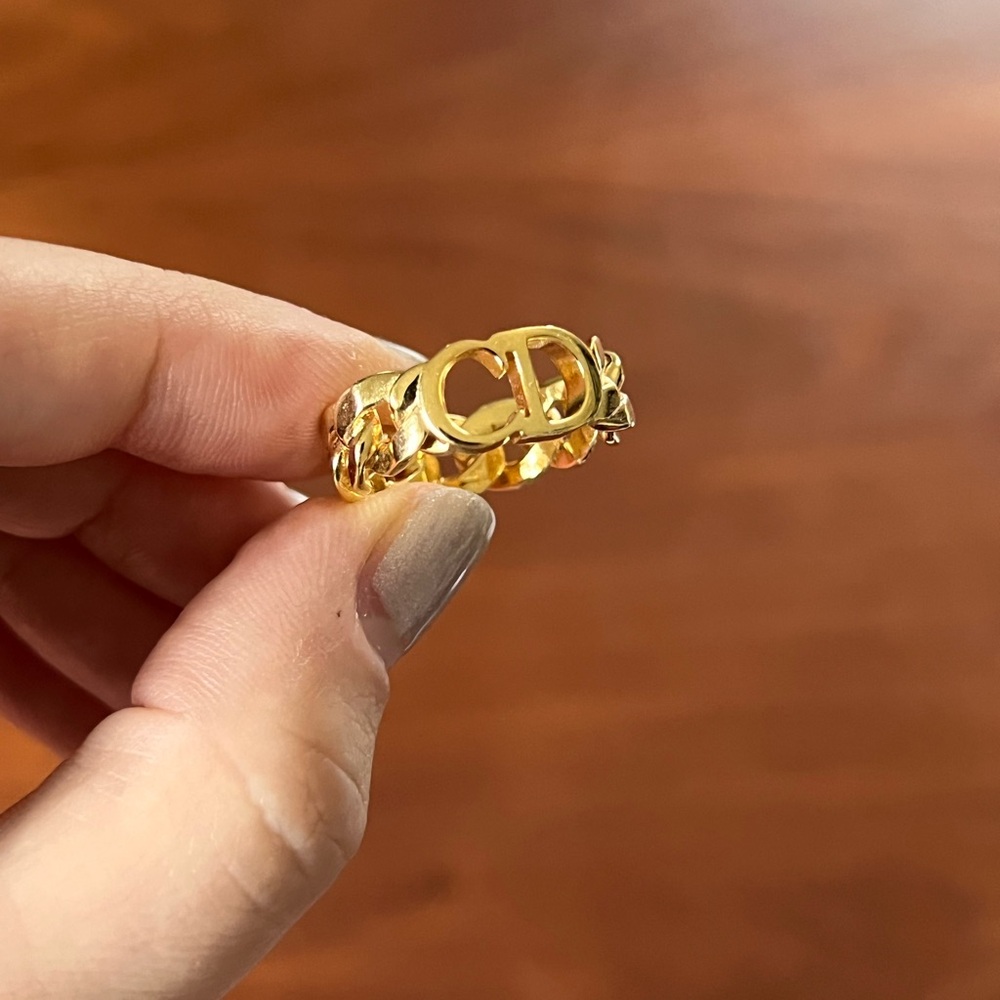 Dior Gold-Tone Link Logo Ring - Picture 7 of 8